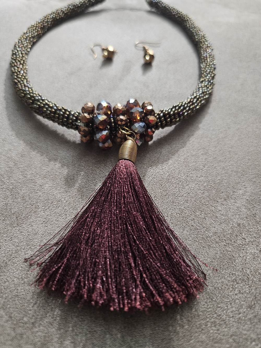 Women’s Beaded Necklace with Plum Tassel Necklace by